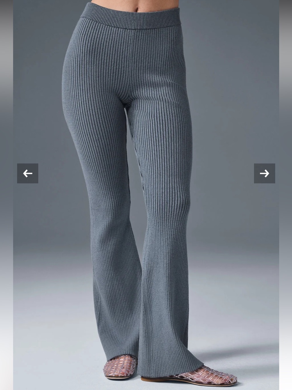 ALO Yoga Ribbed Flare Knit Pants in Slate Gray